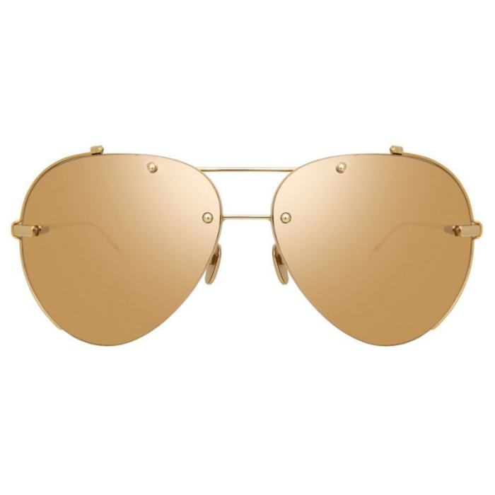 Lumaframe Aviator Yellow Gold-Tone Sunglasses with Pavé Artificial Stones