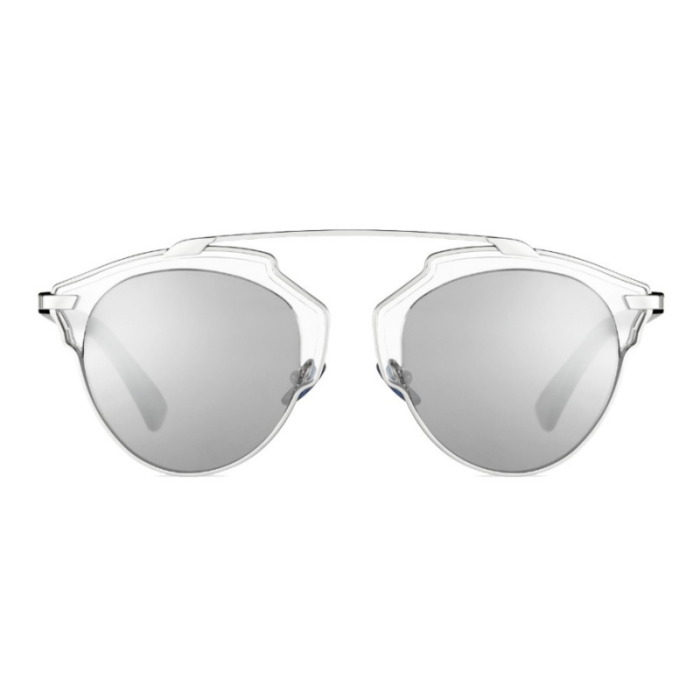 Lumaframe Round Clear Sunglasses with Angular Brow Bar and Mirrored Silver Lenses